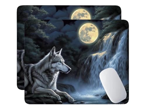 2 Pack Mauspad, Mousepad Mond Wolf, Mousepads mit Vernähte Kanten, 420x350 mm Mouse Pad mit Anti-Rutsch-Gummiboden,wasserdichte Verschleißfest Strapazierfähig Mauspads, Gaming Mousepad S-1035 von HHQGOUYG