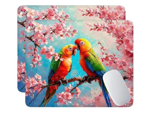 2 Pack Mauspad, Mousepad Papagei Blume, Mousepads mit Vernähte Kanten, 420x350 mm Mouse Pad mit Anti-Rutsch-Gummiboden,wasserdichte Verschleißfest Strapazierfähig Mauspads, Gaming Mousepad S-1002 von HHQGOUYG