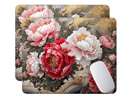 2 Pack Mauspad, Mousepad Subshrubby Pfingstrose Blume, Mousepads mit Vernähte Kanten, 420x350 mm Mouse Pad mit Anti-Rutsch-Gummiboden,wasserdichte Verschleißfest Strapazierfähig Gaming Mousepad S-708 von HHQGOUYG