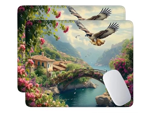 Mauspad, 2 Pack Mousepad 300x250x3 mm, Wasserdichte Gaming Mauspad Mausmatte mit vernähte Kanten, rutschfeste Gummiunterseite, Glatte Oberflächen, Geeignet für Computer, Laptop (Insel Eagle) E-304 von HHQGOUYG