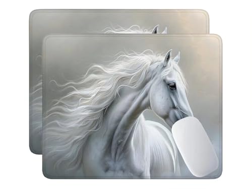 Mauspad, 2 Pack Mousepad 300x250x3 mm, Wasserdichte Gaming Mauspad Mausmatte mit vernähte Kanten, rutschfeste Gummiunterseite, Glatte Oberflächen, Geeignet für Computer, Laptop (Weißes Pferd) E-31 von HHQGOUYG