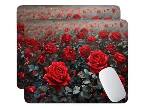 Mauspad, 2 Pack Mousepad 360x300x3 mm, Wasserdichte Gaming Mauspad Mausmatte mit vernähte Kanten, rutschfeste Gummiunterseite, Glatte Oberflächen, Geeignet für Computer, Laptop (Blumen Rosen) E-451 von HHQGOUYG