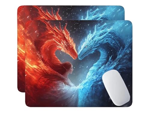 Mauspad, 2 Pack Mousepad 360x300x3 mm, wasserdichte Gaming Mauspad Mausmatte mit vernähte Kanten, rutschfeste Gummiunterseite, Glatte Oberflächen, Geeignet für Computer, Laptop und PC (Loong) E-631 von HHQGOUYG