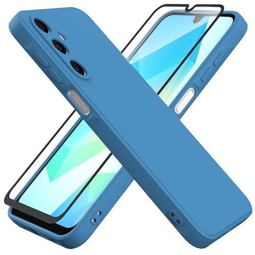 HHUIWIND Hülle für Kompatibel mit Samsung Galaxy A16 4G / 5G (6,7 Zoll) mit 9D Schutzfolie,Handyhülle Liquid Silikon TPU Case Schutzhülle für Samsung Galaxy A16 4G / 5G - Blau von HHUIWIND