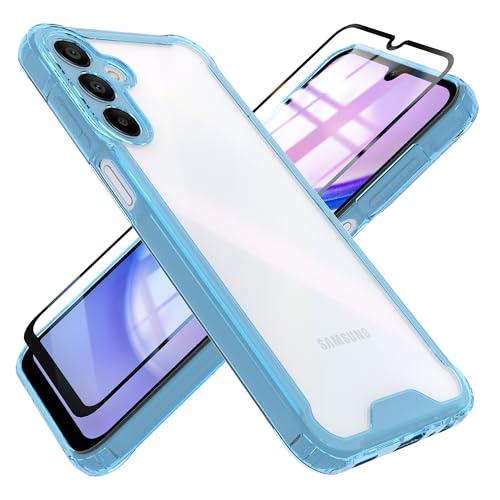 HHUIWIND Hülle für Samsung Galaxy A15 4G / 5G 6.5" mit Schutzfolie,Stoßfeste Silikon TPU Bumper und PC Hardcase rutschfest Vergilbungsresistent Handyhülle - Blau von HHUIWIND