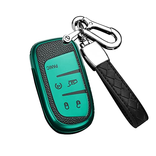 HIBEYO Keyless Autoschlüssel Hülle passt für Jeep Cherokee Compass Renegade Wrangler Schlüsselhülle Schutzhülle für Dodge Challenger Charger für Chrysler 200 300 Schlüsselanhänger 5Tasten-Grün von HIBEYO