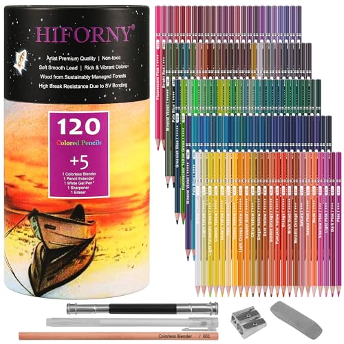 HIFORNY 125-teiliges Buntstifte-Set für Erwachsene, 120 Farben, Buntstifte mit Extras, weicher Kern, Zeichenstifte, Kunstzubehör für Erwachsene, Anfänger von HIFORNY