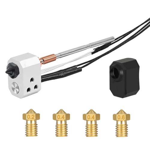 HIKUDIY Hotend für Prusa I3 MK4/XL, 24V 40W Druckkopf Kit mit Thermistor, Heizpatrone, Heizblock, 0.2/0.4/0.6mm Düse und Silikonabdeckung von HIKUDIY