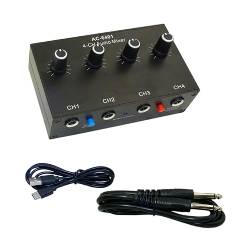 Geräuscharmer 4-Kanal-Leitungs-Mixer für Sub-Mixing, 4-Stereo-Kanal-Soundmixer-Adapter für Mikrofone, Gitarrenkeyboards von HINAYOSAN