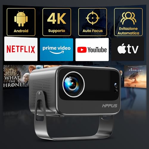 【Elektrischer Fokus/Trapezkorrektur】 Hippus Beamer 4K Heimkino Android Smart Projektor Full HD 1080P WiFi 6 Bluetooth Video Minibeamer Handy Grau von HIPPUS