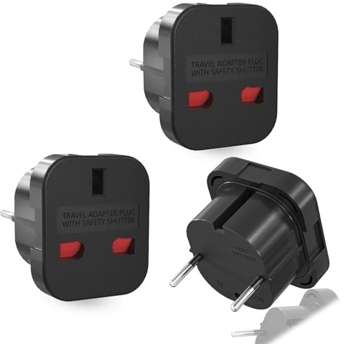 [3 StüCk] HITRENDS Reiseadapter EU, UK Adapter auf EU Strecker, Steckdosen Adapter, Adapterstecker England auf Eurpa, Typ G/F Steckdosenadapter, Schwarz von HITRENDS