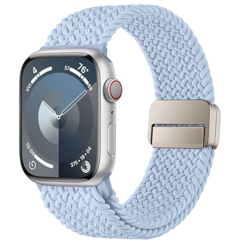 HITZEE Kompatibel mit Apple Watch Armband 49/46/45/44/42/41/40/38mm, Geflochten Band mit Magnetisch Schließe Entworfen für Apple Watch Ultra 2 Serie 10 9 8 7 SE 6 5 4 (42/44/45/46/49, Hellblau) von HITZEE