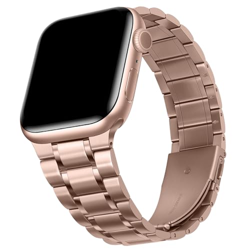 HITZEE Metall Armbänder Kompatibel with Apple Watch Armband 42mm 41mm 40mm 38mm, Edelstahl Ersatzband Damen Herren Band Kompatibel für iWatch Serie 10 9 8 7 SE 6 5 4 3 2 1, Roségold von HITZEE