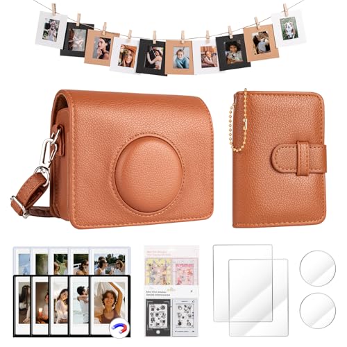 HIYQIN Mini EVO Kameratasche und Zubehörpaket, für Fujifilm Instax Mini EVO Tasche, LCD-Bildschirm und Objektivschutz, Fotoalbum, Bilderrahmen und Aufkleber - Braun von HIYQIN