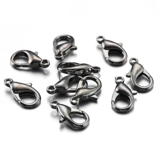 100 Stück 10–18 mm Karabinerverschlüsse zur Schmuckherstellung, DIY-Karabinerverschluss, Armband, Halskette, Haken, Kettenverschluss, Schlüsselanhänger-Schwarz-12 mm von HJGUI