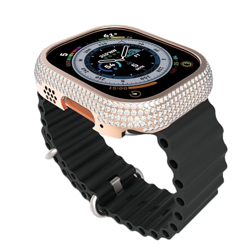 HJINVIGOUR Kompatibel mit Apple Watch Ultra Bling Cover Ultra 1 2, Funkelnde Strass-Diamant-Schmuckgehäuse, Lünette für Damen und Herren (Roségold, 49 mm) von HJINVIGOUR