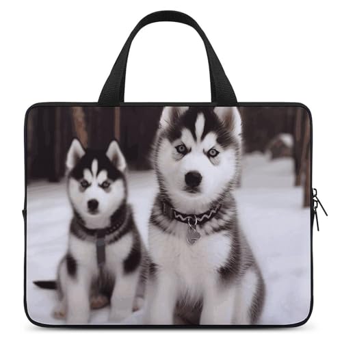 Laptop-Umhängetasche, Kuriertasche, bezaubernde Huskies, Laptop-Tasche, Tragetasche für Männer und Frauen, bezaubernde Huskys, 38,1 cm (15 Zoll) von HJKBCV