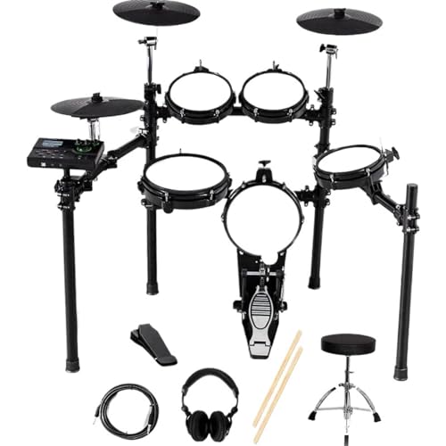 Elektronisches Schlagzeug-Set E-Drum-Kit, Mesh-Head, 8-teilige Drum-Throne-Sticks, Kopfhörer-Audiokabel Im Lieferumfang Enthalten, Stabilere Eisen-Metall-Halterung von HJKLBGT