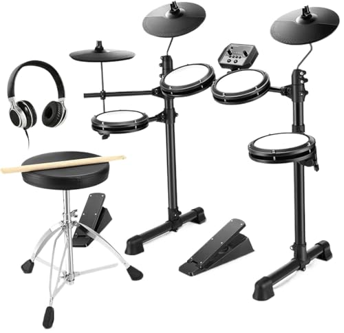 Elektronisches Schlagzeug-Set Elektronisches Schlagzeug-Set Mit 4 Leisen Mesh-Pads, 180+ Sounds, 2 Pedalen, Thron-Kopfhörern, Sticks Und Melodie-Lektion von HJKLBGT