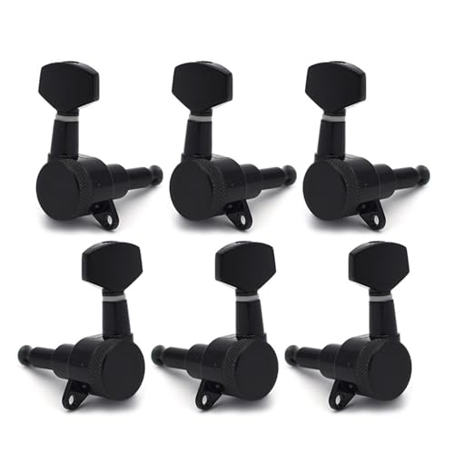 Gitarren Tuning Stecker Set Set Mit 6 Feststell-Stimmgeräten Für E-Gitarre Feststell-Saitenrückseite Komplett Umschlossene Gitarren-Drehstifte Saitenzubehör(Black,3R 3L) von HJKLBGT