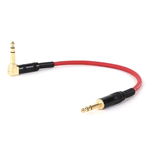 HJKLBGT Professionelles Gitarrenkabel Vergoldetes 6,35-mm-Stecker-Stecker-90-Grad-Winkelstück Für Geraden Zweikanal-Stereo-1/4-Zoll-Musikinstrumenten-Gitarrenkabel(Red,2m) von HJKLBGT