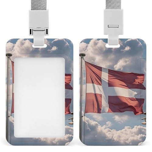 Ausweishalter mit Umhängeband, dänische Flagge, Namensschild-Halter mit transparentem Fenster, wasserdicht, Ausweishalter für Abzeichen, vertikale Namenskartenschutzhülle für Büro von HJUQNGF