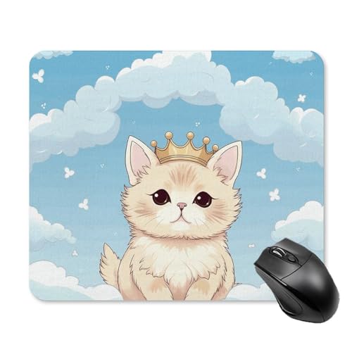 Mauspad, niedliche Katze mit Krone, Computer-Mauspad mit Design, rutschfeste Schreibtischunterlage, Laptop-Schreibtischunterlage für Büro, Zuhause, Gaming, Arbeiten, 25 x 30 cm von HJUQNGF