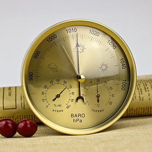 Traditionelles Barometer, analoge Wetterstation, 3-in-1-Barometer for den Innenbereich, Gartenbarometer for den Außenbereich Gold, traditionelle Wetterstation von HKHKH