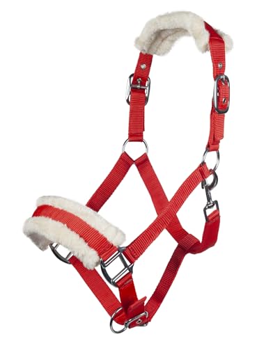 HKM Halfter -Bischofshofen- mit Plüschpolsterung Pferd Fellimitat Warmblut Vollblut Pony Nylon (Rot, Warmblut) von HKM