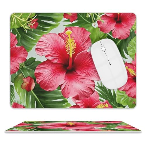 Doppelseitiges Leder-Mauspad, Hibiskusblume, bedruckt, Reise-Mauspad, 25,4 x 20,3 cm, für Büro, Arbeit, Zuhause von HKMNTGD