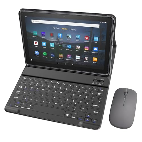 HLTOOP Tastatur Hülle für Amazon Fire HD 10 Tablet (13. Generation, 2023), Abnehmbare Bluetooth-Tastatur Mit Maus,German Keyboard von HLTOOP