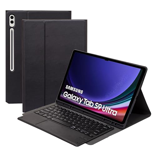 HLTOOP Tastatur Hülle für Samsung Galaxy Tab S9 Ultra 14,6 Zoll 2023, QWERTZ Deutsch, Hintergrundbeleuchtete, Magnetisch Abnehmbare Bluetooth-Tastatur Mit Touchopad, (SM-X910/SM-X916B/SM-X918U) von HLTOOP