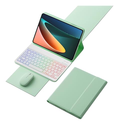 Tastaturhülle für Lenovo Tab M11 27,9 cm (11 Zoll) 2024, 7-farbige Hintergrundbeleuchtung, abnehmbare Bluetooth-Tastatur, weiche TPU-Rückseite, Tablet-Maus, Grün von HLTOOP