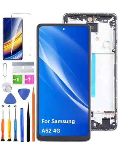 HLYGZX Ersatz Display für Samsung Galaxy A52 4G LCD Bildschirm, A525F A525F/DS A525M Display Bildschirm Touch Digitizer Assembly Reparaturteile Kit(Schwarz mit Rahmen) von HLYGZX