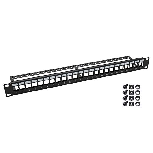 HMF 66445-02 UTP Keystone-Patchpanel für Serverschrank | 19 Zoll | 1 HE | 24 Ports RJ45 | Schwarz von HMF