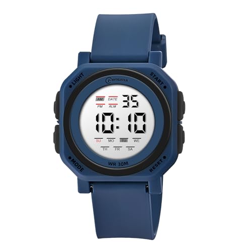 HMJIA Kinderuhr Junge 3ATM wasserdichte Sport Armbanduhr mit Wecker Stoppuhr LED-Lich Datum Kinder Uhren für Jungs Kinderuhr Digital für Junior Teenager (Blau) von HMJIA