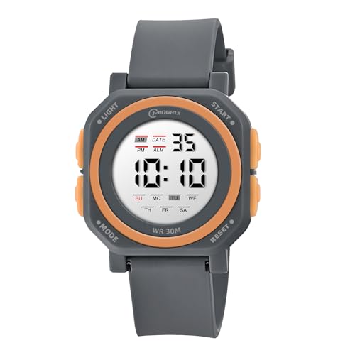 HMJIA Kinderuhr Junge 3ATM wasserdichte Sport Armbanduhr mit Wecker Stoppuhr LED-Lich Datum Kinder Uhren für Jungs Kinderuhr Digital für Junior Teenager (Grau) von HMJIA