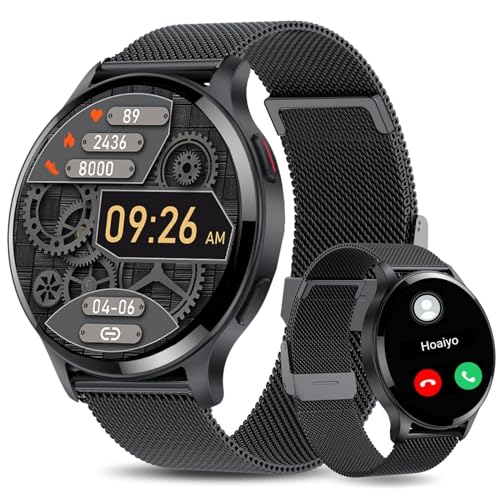 HOAIYO Smart Watches für Damen (Anrufempfang/Wählen), 1,5 Zoll Smartwatch mit Anruf Herzfrequenz Schlaf Kalorienzähler, IP68 Wasserdicht Fitness Tracker für Android iOS Handys (Schwarzes Metall, 1,5 von HOAIYO