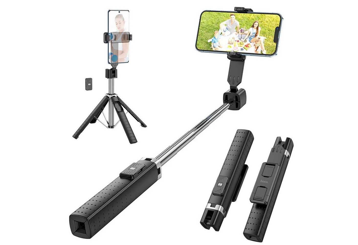 HOCO Selfie-Stick K18 Selfie-Stick, Smartphone Handy Stativ Teleskop Stange Halter Fernbedienung Funk von HOCO