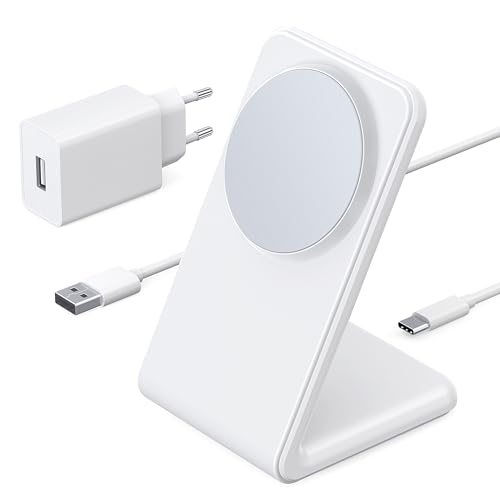 Wireless Charger Für Apple iPhone, Schnell Reise MagSafe Ladegerät Für iPhone 15 14 13 12 Pro Max/Plus/Mini, Magnetisches Ladegerät Für AirPods Pro Mit 20W Adapter (Weiß) von HODAR