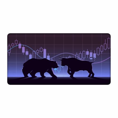 Extended Large Gaming Desk Mat, Blue Bulls vs Bears Stock Trading Rutschfestes Gummi-Mauspad, Tischzubehör für Büro, Dekoration, Laptop, Computer, Tastatur, Mauspad, 90,9 x 40,9 cm von HODKHNO