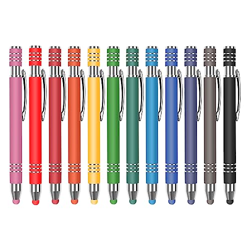 HOIIME 12 Stück Handystifte Touch, 12 Farben Tablet Stift 2 in 1 Kugelschreiber mit Touchpen, Eingabestift Multifunktionaler, Stylus Pen für iPad iPhone Kindle Notiz und Alle Smartphone von HOIIME