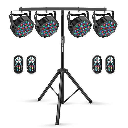 HOLDLAMP 4er 36 LED Par mit Lichtstativ, RGB DMX 512 Bühnenlicht-Set Scheinwerferständer mit Querstange, 39-70 Zoll Pro Audio DJ-Lichtset für Bühnen Disco Hochzeit Party Halloween Weihnachten von HOLDLAMP