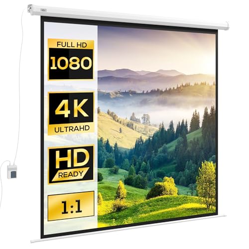 HOMCOM Beamer Leinwand 96 Zoll, 1:1 4K HD Projektionsleinwand mit Motor- und Elektroantrieb, TV- und Heimkino-Projektionsleinwand, Wand- oder Deckenmontage, Bedienfeld und Fernbedienung von HOMCOM