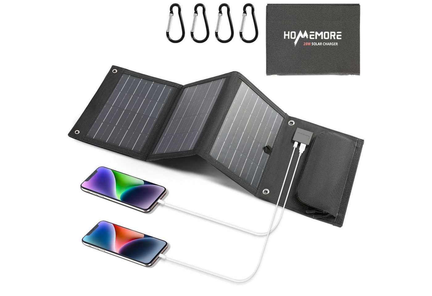 HOMEMORE Tragbares 28W Solarpanel Faltbar Solarmodul Solartasche Solarladegerät (mit QC3.0-USB-A/Typ-C Anschluss, für Handy Tablet Powerbank Kamera usw) von HOMEMORE