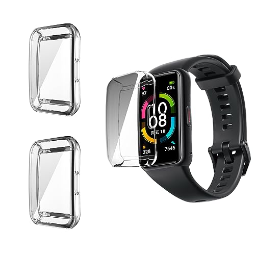 HOMTERN 3er-Pack, kompatibel mit Huawei Band 7/Band 6 Pro/Band 6 und Honor Band 6, weiche TPU-Schutzhülle, leicht, sturzsicher, kratzfest, flexibler Bildschirm, vollständig bedeckte Schutzhülle, von HOMTERN