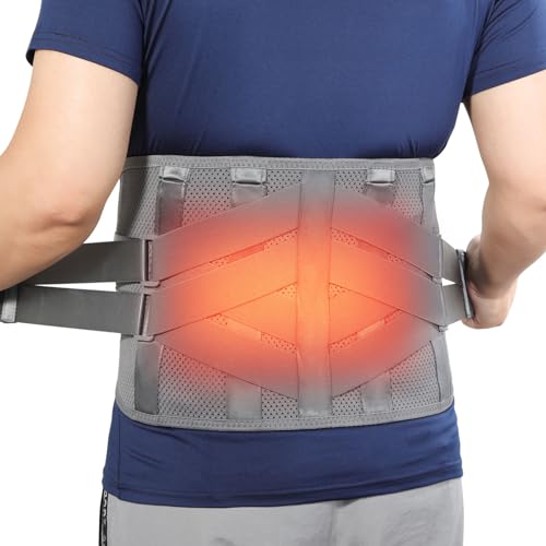 HONGJING Back Support Brace mit Heizkissen für Rückenschmerzen Relief - Beheizte Kompression zurück Gürtel ausgestattet 7 Metall Stays, ideal für Bandscheibenvorfall und Skoliose Schmerzlinderung (M) von HONGJING