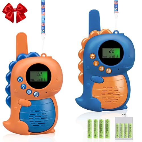 HONGNIX Walkie Talkie Kinder, USB Aufladbar Walki Talki mit 22 Privat Kanäle 3km Reichweite LED Taschenlampe, Geschenk für 3-14 Jahre Junge Mädchen für Camping Wandern Abenteuer 2 Stück von HONGNIX