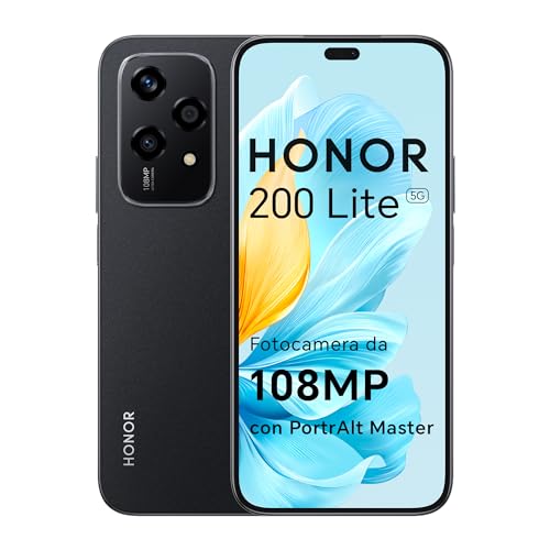 HONOR 200 Lite Smartphone 5G Dual SIM NFC, 8 GB RAM 256 GB Speicher, 6,7 Zoll AMOLED Eye-Care Display Telefon Android 14, 108 MP + 50 MP, Magische Kapsel, 4500 mAh, Midnight Black von HONOR