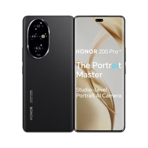 HONOR 200 Pro Smartphone, 5G Handy, 6,8 Zoll, 5200 mAh 100 W Schnellladung, dreifache 50 MP Studio-Level-Porträtkamera, ultradünne 8,2 mm, Augenschutz-Bildschirm, Full-Scenario NFC, Schwarz von HONOR